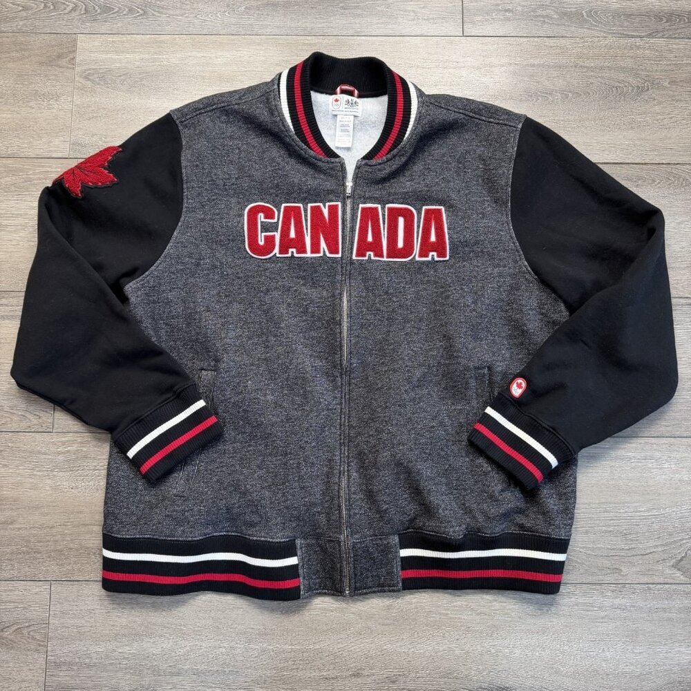 Hudson Bay Co. HBC Canada Olympic Mens 2XL Gray Atheltics Fleece Jacket Full zip